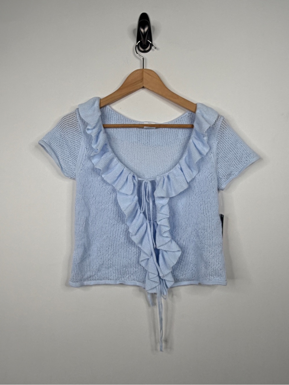 wild fable Light Blue Ruffle Tie-Front Short Sleeve Knit Top